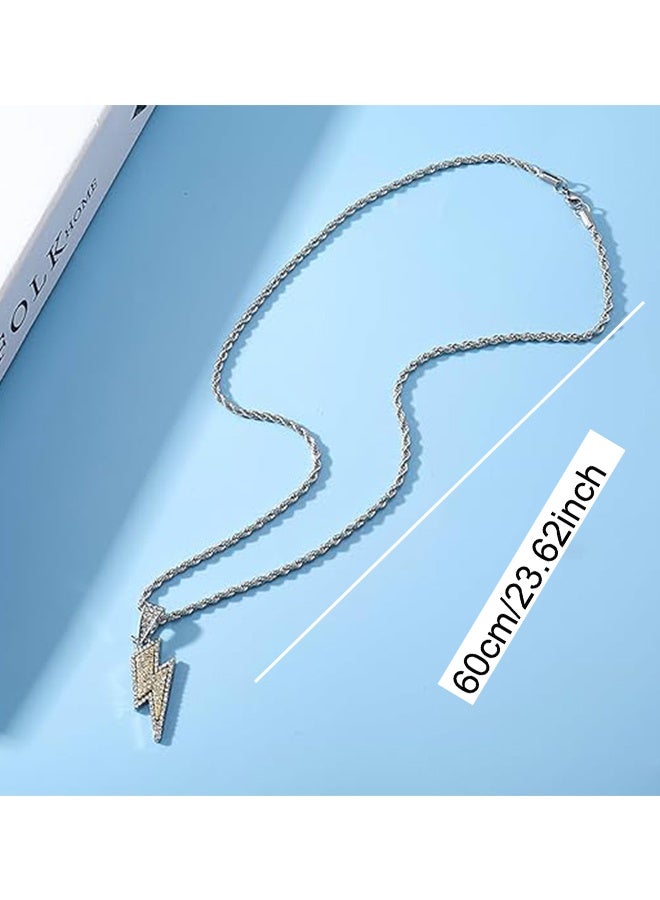 Happy D Lightning Necklace for Men and Women, Stainless Steel Lightning Pendant Necklace, Shiny Square Cubic Zirconia Lightning Pendant Necklace, Hip-Hop Rock Punk Jewelry - Image 4